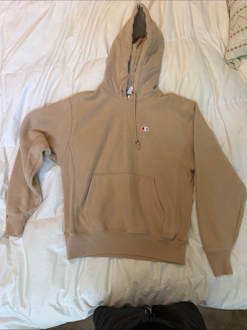 Champion Tan Pullover Hoodie with Embroidered Logo